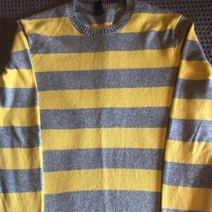 GAP Men's Yellow and Gray Striped Crewneck Sweater, size L
